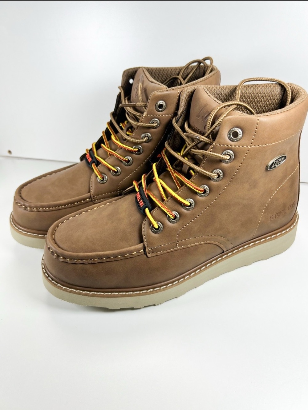 NWT Lugz Monterey ST Steel Toe Work Boots Dark Cashew/Cream Men’s Size 10